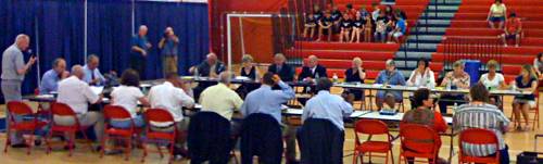 Council and school committee in the gym.